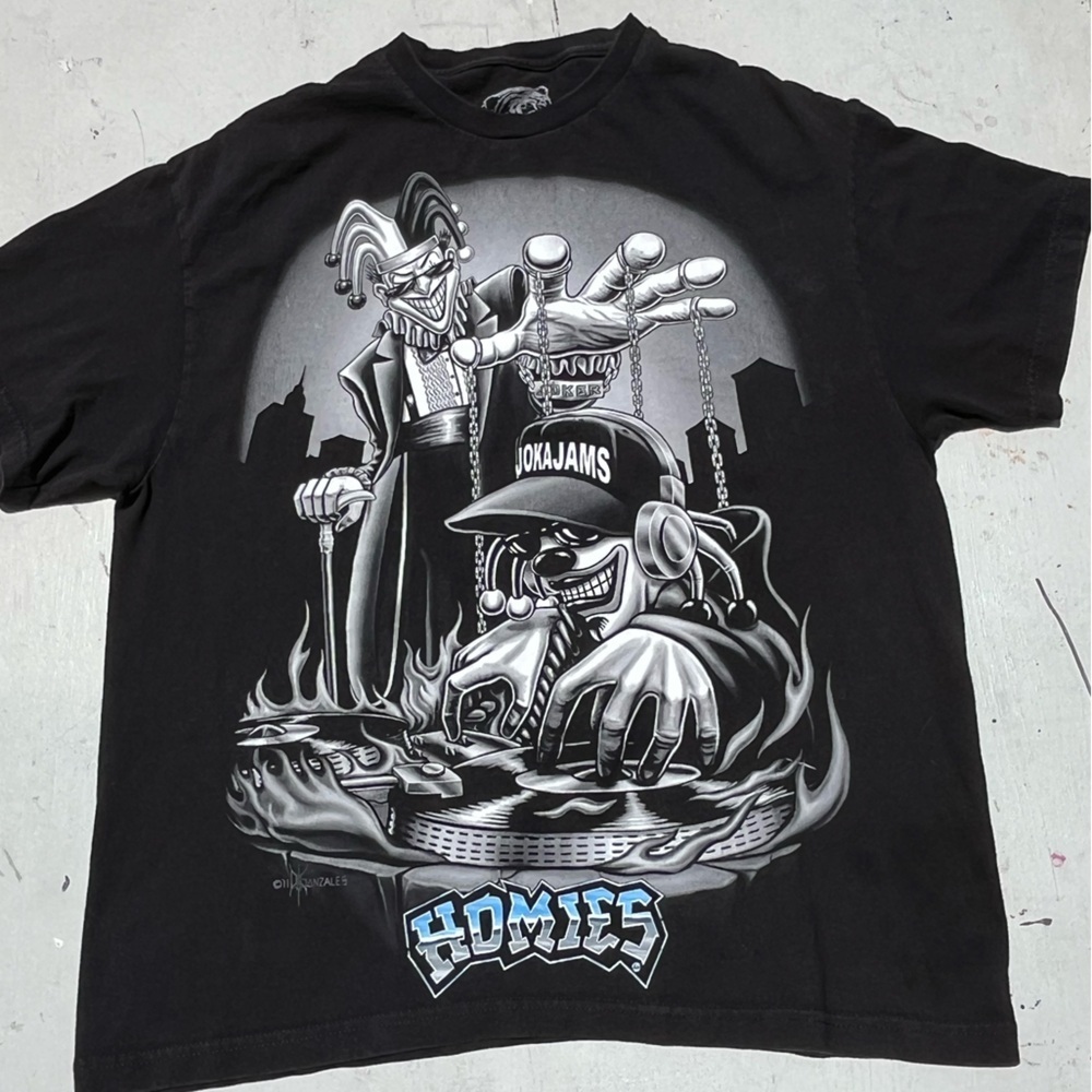 Men's Homies T-Shirt Black Cartoon Art XL Street Spray‎ Paint Jester Little Hood
